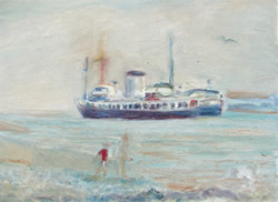 Print of painting of Penarth seascape with ship